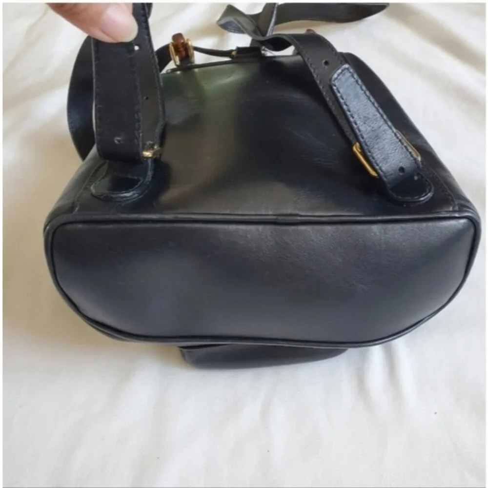 Authentic Vintage Gucci Bamboo Mini Backpack Black Leather Web Detail - Picture 4 of 15